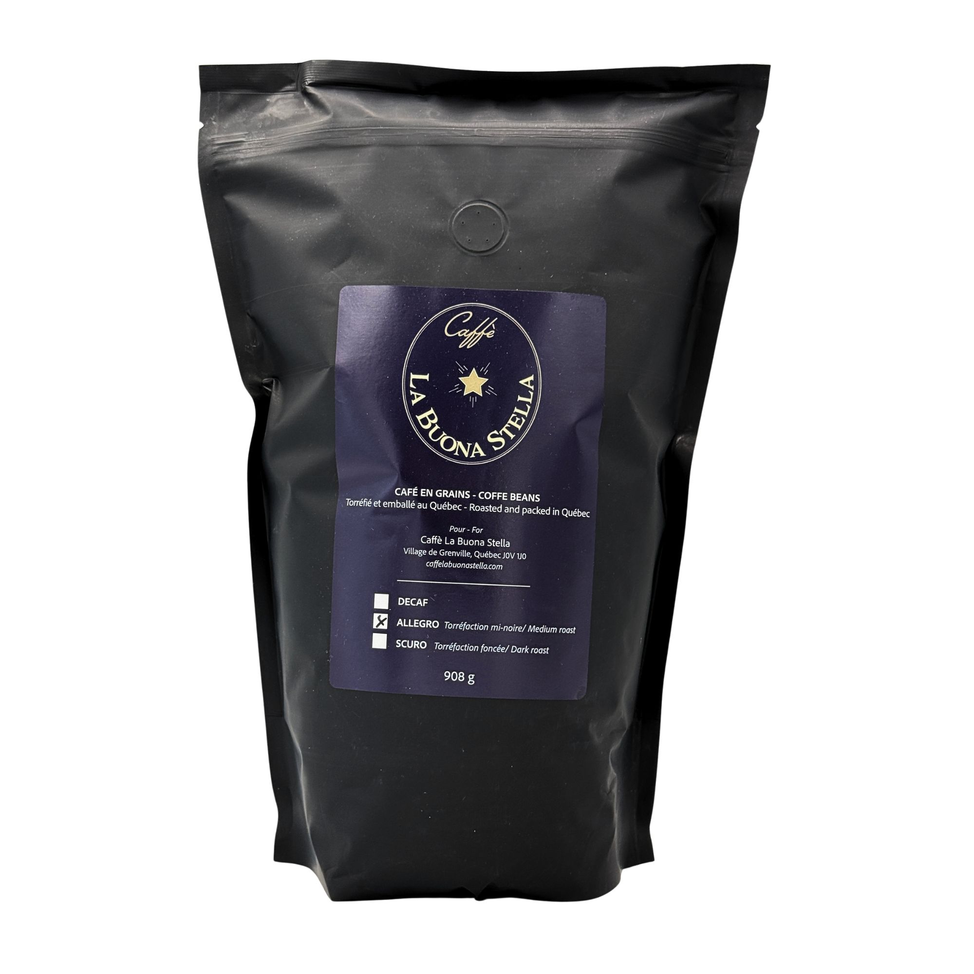 Café en grains mélange Allegro Torréfaction mi-noir Caffè La Buona Stella 900 g